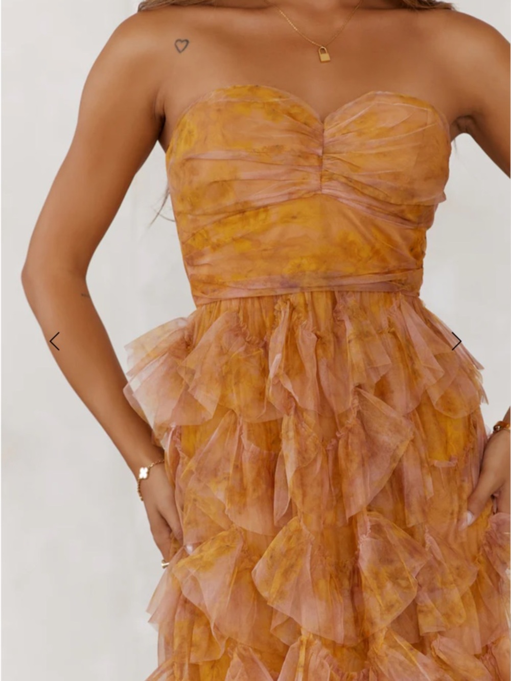 Hello Molly Strapless Ruffle Gown in Mustard Orange - Picture 3 of 6